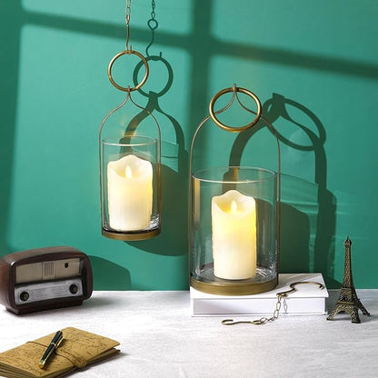4" & 6" Wide Handmade Sturdy Glass Cylinder Jar with Metal Stand in Antique Brass, Display Glass Container for Candles and Plants, Hurricane Lantern, Candle Holder, Industrial, Farmhouse, Outdoor