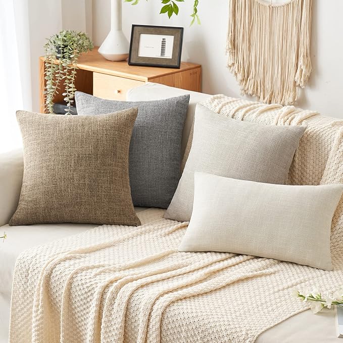 MIULEE Pack of 2 Decorative Linen Burlap Pillow Covers Farmhouse Boho Accent Pillowcases for Sofa Car Couch Bedroom Living Room Decor 18x18 Inch Brown