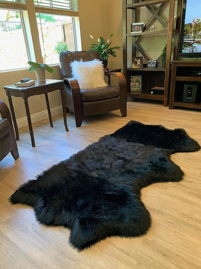 LAMBZY Faux Sheepskin Super Soft Hypoallergenic Silky Shag Rug for Living Room, Kids Room, Sofa (Triple Side by Side 3'x6', Black)