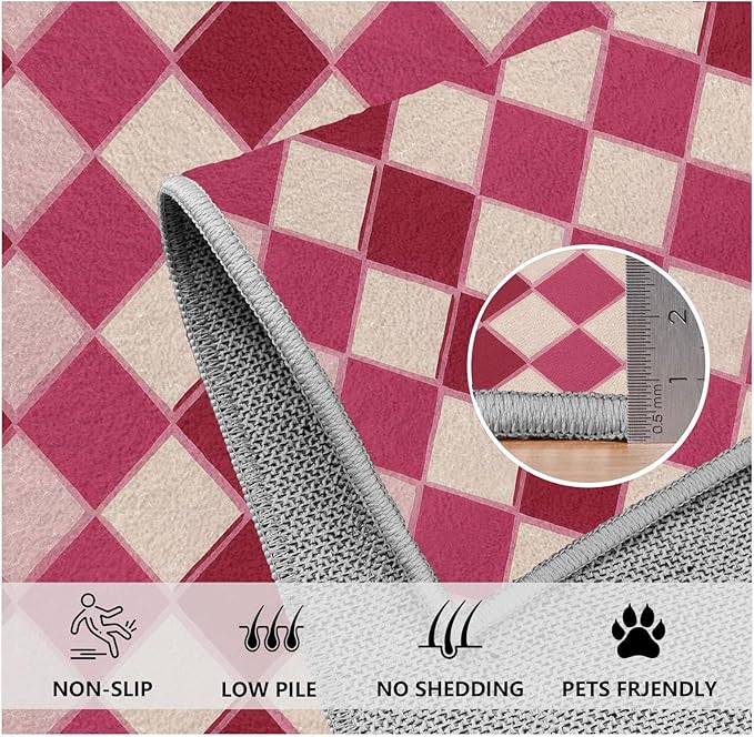 Plaid Rug, Soft Ultra Soft Faux Wool Rhombus Geometric Rugs, Indoor Floor Mats Carpet, Non Slip&Non-Shedding Low Pile Washable Rugs, Modern Red 5x7 Area Rug for Bedroom Home Decor