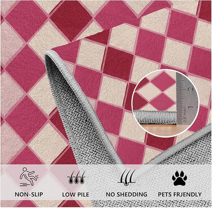 Plaid Rug, Soft Ultra Soft Faux Wool Rhombus Geometric Rugs, Indoor Floor Mats Carpet, Non Slip&Non-Shedding Low Pile Washable Rugs, Modern Red 7x10 Area Rug for Bedroom Home Decor