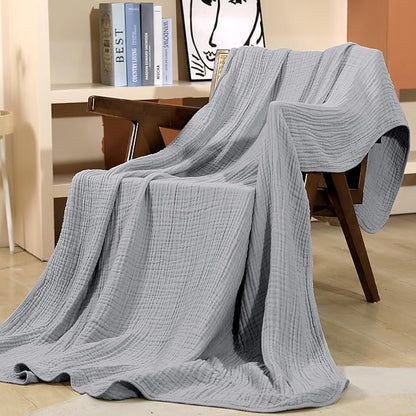 Yoofoss Muslin Blanket 100% Organic Cotton Throw Large 50" x 60" for Bed Couch Summer Gauze Blanket for Adults Lightweight and Breathable Grey