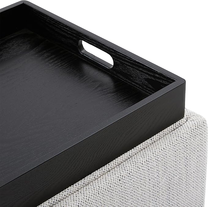 CHITA Storage Ottoman Cube with Tray Lid, Small Footstool with Storage, Square End Table for Living Room and Bedroom, Fabric in Ivory