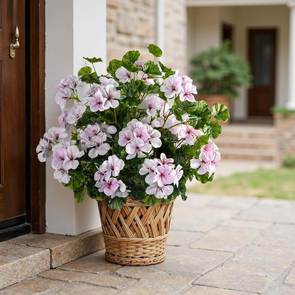 Artificial Flowers for Outdoors 17.7In Artificial Geraniums for Indoor Fake Flowers 4PCS Uv Resistant Artificial Outdoor Flowers for Indoor Home Decor Outdoor Garden Decoration(Pinkish White)