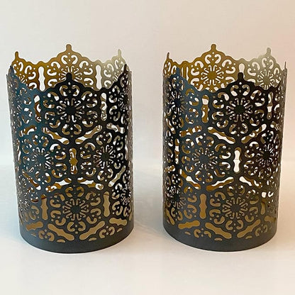 Hosley's Set of 2 Flower 7" High Cut Bronze Candle Holder & Lantern. Ideal for Use with Hosley Highly Scented Candles, Jar Candles. Can be Used as a Decorative Centerpiece in Your Living/Dining Room