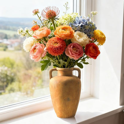 Rustic Vase, Ceramic Flower Vase for Centerpieces, 8.85 inch Large Decorative Terracotta Vintage Vases, Farmhouse Rustic Vases for Home Decor, Living Room, Table, Neutral