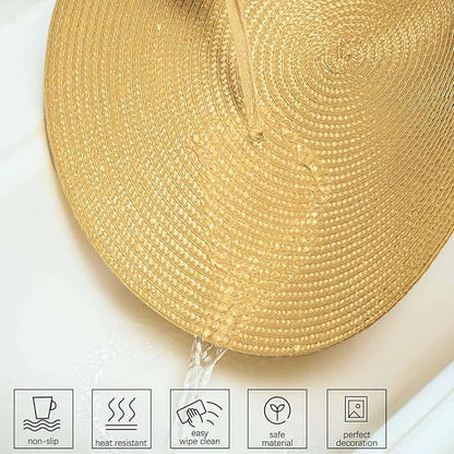 AHHFSMEI Round Braided Placemats 15 Inch Round Table Mats for Dining Tables Natural Woven Heat Resistant Place mats Set of 6 (Wheat Yellow)