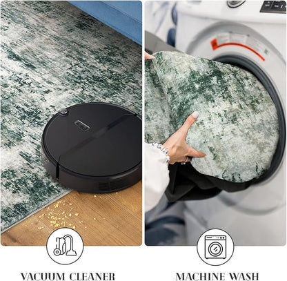Modern Abstract Entryway Rug Indoor 2x3 Washable Non-Slip Soft Grey Green Colorful Small Area Rug Kitchen Mat Thin Print Faux Wool Floor Carpet for Entrance Bedroom Office