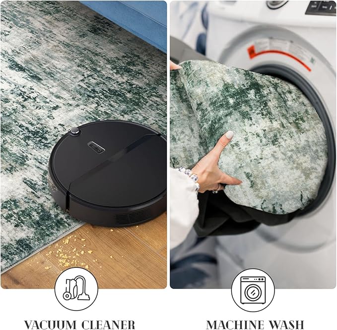Modern Abstract Runner Rug 2x5, Grey Green Washable Entryway Kitchen Runner Non-Slip Soft Hallway Rug Runner Thin Print Faux Wool Carpet for Bedroom Laundry Room Indoor