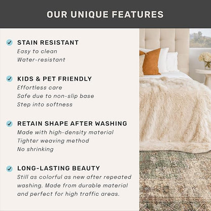 Green Brown 2x3 Washable Small Throw Rug for Entryway, Kitchen, Bathroom, Non Slip with Rubber Backing, Low Pile & Soft Stain Resistant Carpet, Farmhouse Medallion Abstract Indoor Décor