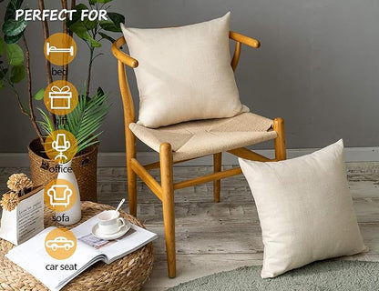 Stellhome Burlap Throw Pillow Covers Solid Farmhouse Linen Pillowcase for Bed Couch Sofa Bench, Set of 2, 18 x 18 inch (45 x 45 cm), Cream