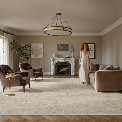 Valenrug Washable Rugs 8x10 - Stain Resistant 8x10 Area Rugs for Living Room, Non Slip High-Low Pile Textured Area Rugs for Bedroom, Folable Machine Washable Area Rug (8'x10', Beige)
