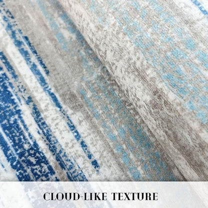 Modern Abstract Runner Rug 2.6x14, Blue Washable Long Kitchen Runner Non-Slip Soft Hallway Rug Runner Thin Print Faux Wool Carpet for Entryway Bedroom Laundry Room Indoor Home Decor