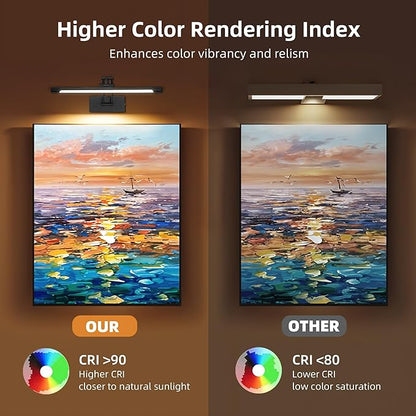 16“ Black Wireless Picture Lights for Wall, Battery Operated Picture Light with Remote Timer, Rechargeable Art Lighting for Paintings 3000K/4000K/6000K Dimmable Frame Photo Dartboard Gallery Light