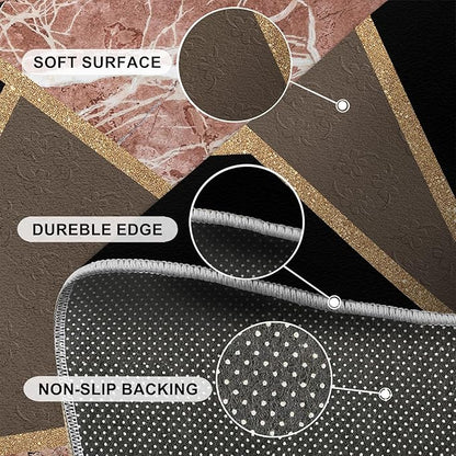 Black Gold Marble Rug Modern Geometric Marble Area Rug Mid-Century Minimalist Geometric Rugs Vintage Crackle Carpet Washable Non-Slip Carpet for Bedroom 7x10ft