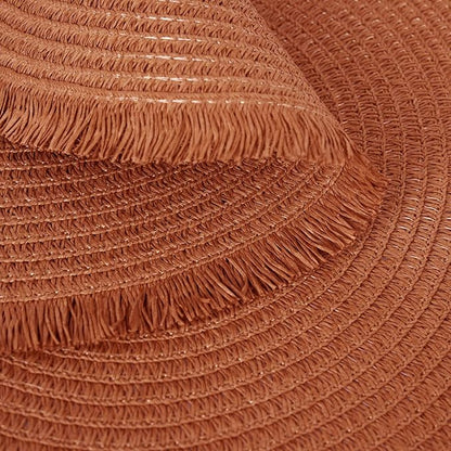 15 Inch Set of 6 Round Woven Placemats Braided Paper Heat Resistant Table Mats with Tassel Boho Indoor Outdoor Table Placemats for Dining Tables Tangerine Red