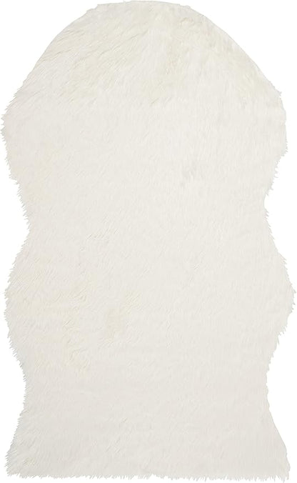 SAFAVIEH Faux Sheep Skin Collection 3' x 5' Ivory FSS115A Silken Glam 2.35-inch Thick Area Rug