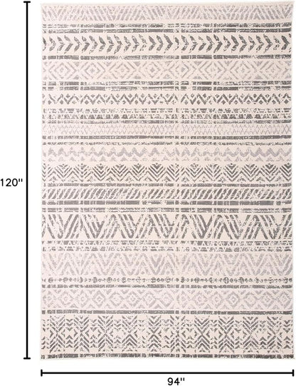 Rugshop Geometric Boho Large Area Rug – Gray Tribal Pattern, Perfect for Living Room, Bedroom, Dining Room, 7'10" x 10'