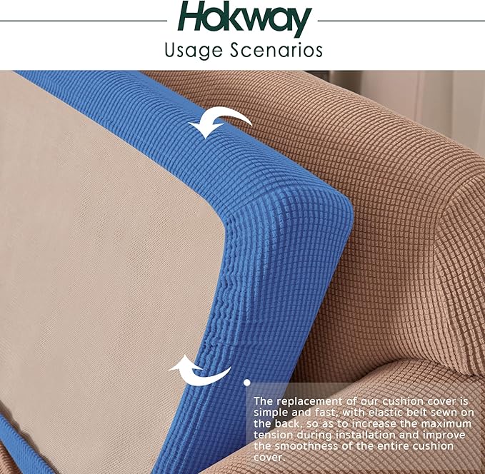 Hokway Stretch Couch Cushion Slipcovers Large Reversible Protector Slipcovers Sofa Cushion Protector Covers(Medium, Frenchblue)