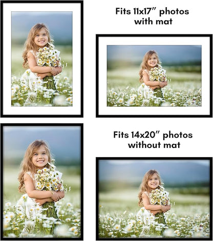 Americanflat 14x20 Picture Frame with Polished Plexiglass - Use as 11x17 Frame with Mat or Display 14x20 Photo Without Mat - Streamline Collection - Thin Border Picture Frames for Wall - Black