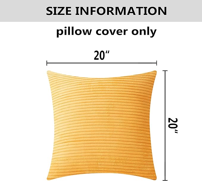 Home Brilliant Fall Pillow Covers 20x20 Solid Striped Corduroy Plush Velvet Cushion Cover for Couch Winter Decor, Set of 2, 20 x 20 Inch, Sunflower Yellow