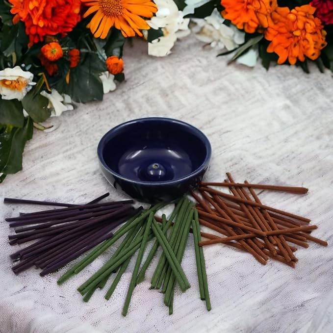 Hosley Incense Sticks Gift Set with 60 Incense Sticks and Ceramic Incense Holder - Ideal Incense Burner Holder for Home, Meditation, Spa, and Aromatherapy - Premium Incent Holder