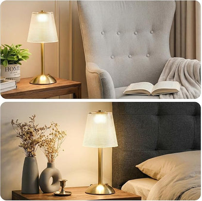 Liliful 2 Pcs Cordless Table Lamp Rechargeable Touch LED Small Gold Portable Battery Operated USB-c Desk Lamp 3 Color Dimmable for Bedroom Living Room Dining (Gold,Retro Style)