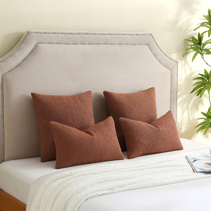 FUTEI Pack of 2 Rust Decorative Throw Pillow Covers 24x24 Inch Soft Cozy Solid Boucle Textured European Cushion Case,Modern Home Decor for Couch Bed Living Room