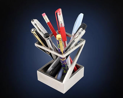 Modern Art Pen and Pencil Holder St203 Stainless Steel Silver color Patented High-end Deck Accessory Desktop Pen Case Cup Tray Stand Office Organizer Christmas Valentines Gift.