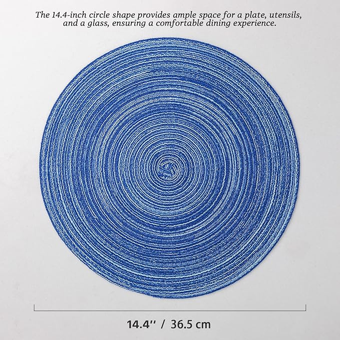 Round Placemats Set of 6 Woven Placemats Washable Braided Table Mats for Dining Table Heat Resistant Non-Slip Circle Place Mats(Royal Blue)