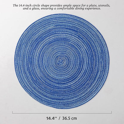 Round Placemats Set of 6 Woven Placemats Washable Braided Table Mats for Dining Table Heat Resistant Non-Slip Circle Place Mats(Royal Blue)