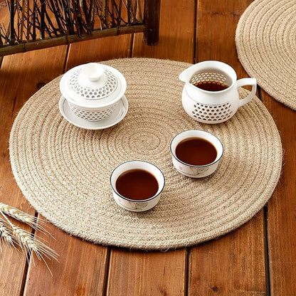 Jute Woven Placemats Set of 6, Round Braided Tablemats Natural Jute Handmade Woven Plate Chargers Heat Resistant Non-Slip Potholder for Table Decoration(13 inch)
