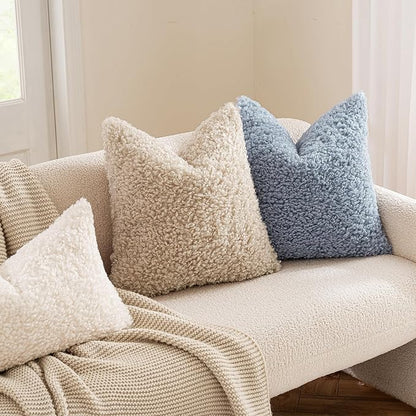 MIULEE Pack of 2 Faux Fur Throw Pillow Covers 20x20 Inch Neutral Oatmeal Boucle Decorative Sherpa Pillow Covers Fuzzy Accent Soft Sheepskin Fleece for Boho Home Decor Sofa Living Room Couch Bed