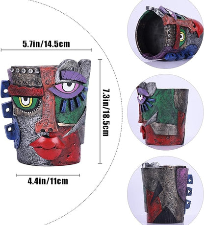 Picasso Brutalist Abstract Beauty Face Flower Pot,Decorative Colorful Head Planter for Patio,Funky Plant Pots,Unique Large Flower Vase for Indoor Plants,Funny Flower Vases Pots