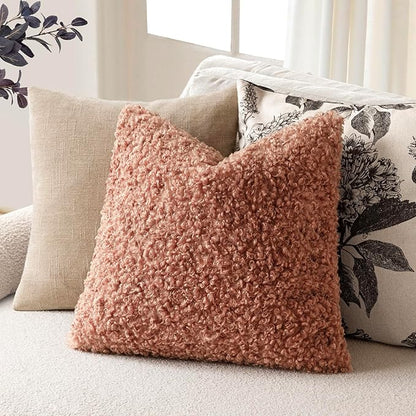 Foindtower 2 Pieces 26x26 Inch Dusty Pink, Faux Fur Throw Pillow Cover Accent Sherpa Furry Pillow Covers Fuzzy Soft Pillowcases Cozy Sheepskin Decorative Fleece Cushion Case for Bed Couch Living Room