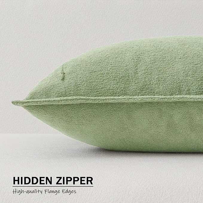 Kevin Textile 12x20 Inch Lumbar Pillow Cover 1 Pack Soft Boucle Textured Decorative Waterproof Rectangle Cushion Elegant Accent Pillow for Couch Sofa Chair Bed Home Decor Indoor Outdoor Sage Green