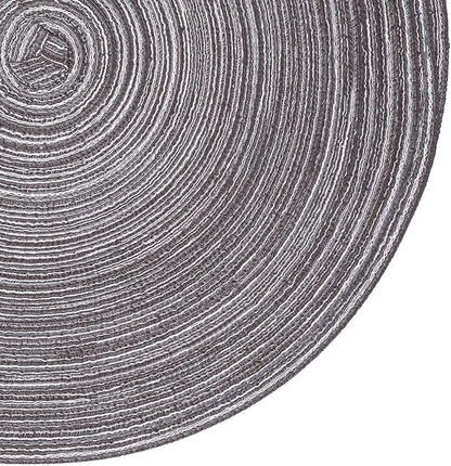 SHACOS Round Placemats Set of 4 Round Braided Placemats 15 inch Cotton Polyester Woven Table Placemats for Dining Table Holiday Party (Black Grey, 4)
