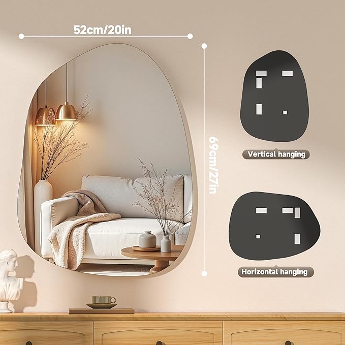 Hasipu Irregular Wall Mirror - 27"x20" Asymmetrical Frameless Mirror, Modern Decorative Mirrors for Living Room, Entryway, Hallway, Bathroom, Bedroom,Wall Mounted Home Decor