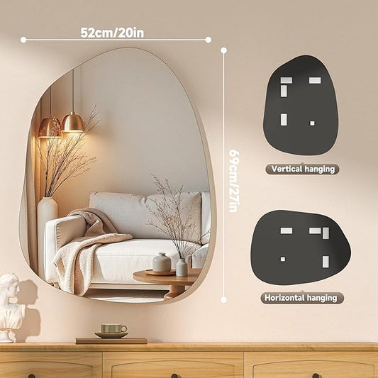 Hasipu Irregular Wall Mirror - 27"x20" Asymmetrical Frameless Mirror, Modern Decorative Mirrors for Living Room, Entryway, Hallway, Bathroom, Bedroom,Wall Mounted Home Decor