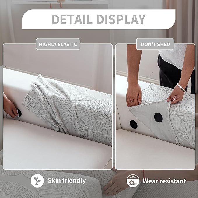 Couch Covers for Sectional Sofa, Washable Stretch Soft Sofa Cushion Covers L Shape Sofa Slipcovers Anti Slip Furniture Decor Protector for Pets (1PC Armrest Cover,Light Gray)