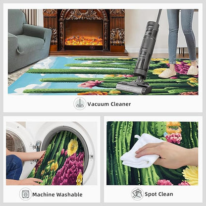 Cactus Living Room Rugs, Desert Oasis Area Rugs 3x5 Rug Succulents Non-Slip Washable Rugs Stain Resistant Rug Low-Pile Throw Rug for Bedroom Dining Room Office