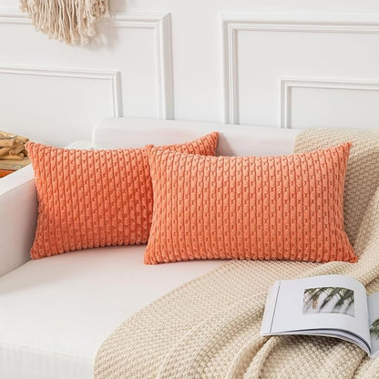 Kevin Textile Throw Pillow Covers Soft Corduroy Valentines Day Decorative Set of 2 Boho Striped Pillow Covers Pillowcases Farmhouse Home Decor for Couch Bed Sofa Living Room 12x20 Inch Coral Red