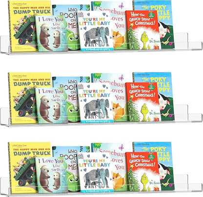 HBlife 24 Inches Invisible Wall Floating Bookshelf for Kids and Nursery, 16 Inch Stud Spacing Clear Acrylic Shelves for Figures, 3 Pack (5MM Thick)