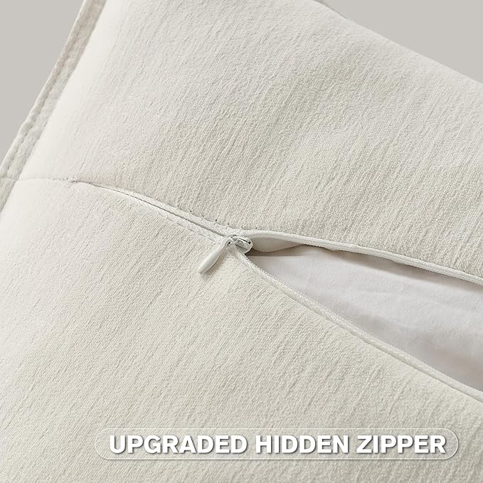 FUTEI Cream White Chenille Throw Pillow Covers 16x16 Inch Set of 2,Edges Double-Stitched Cushion Cases,Modern Home Decor for Couch Living Room