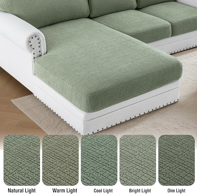 H.VERSAILTEX Super Stretch Individual Jacquard Couch Cushion Covers Furniture Protector Spandex Anti-Slip Soft Thickened Slipcovers Easy Install, (1 PC, Sofa Seat Couch Cover, Sea Grass)
