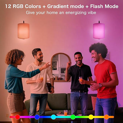 Rechargeable Battery Operated Wall Sconces Set of 2, Wireless Wall Lights with Remote Control 12 RGB Colors Magnetic Bulbs 5200mAh Battery Wireless Sconces for Bedroom Living Room (Black)