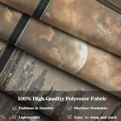 Lifeel Cyberpunk City Tapestry, Future Skyline Aesthetic Window Tapestries for Home Decor Game Room Bedroom Living Room, 60x80 inches
