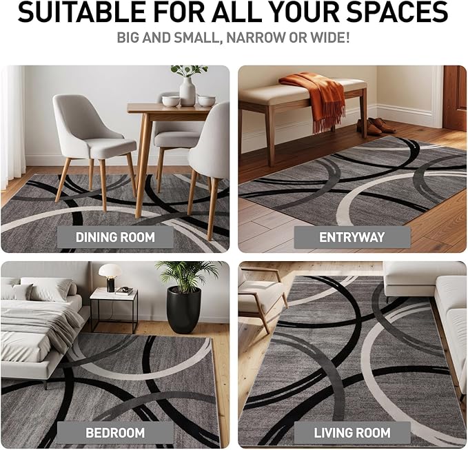 Rugshop Wavy Circles Design Area Rug, Fade-Resistant Carpet for Living Room, Dining Room, or Office,Grand Room,Open Spaces, Gray, 12' x 15'