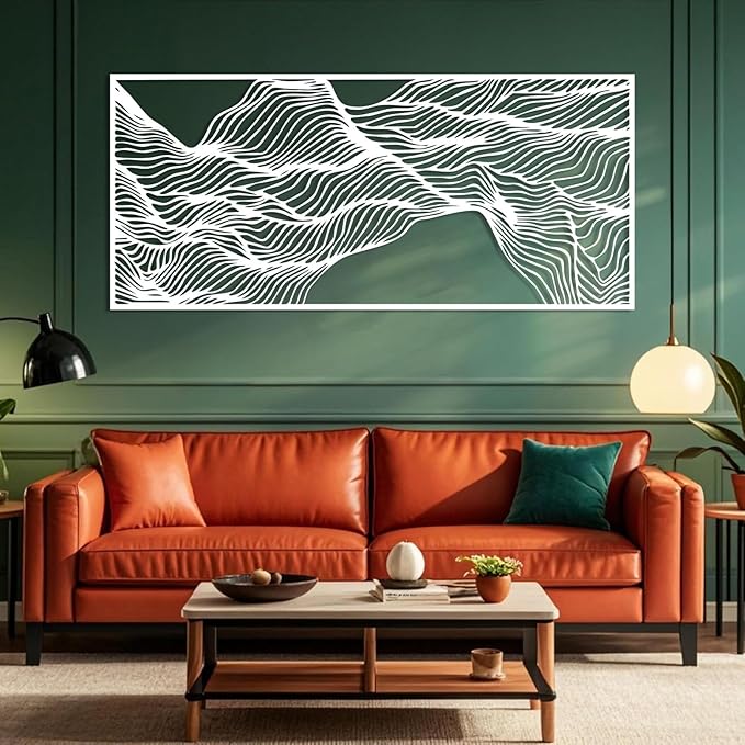 Abstract Lines Metal Wall Decor, Abstract Wavy Lines Metal Wall Art, Large Contemporary Wall Decor, Minimalist Line Wall Art, Modern Geometric Wall Sculpture for Living Room (Black, 53"x24"/135x61cm)