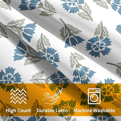 Blue Green Block Print Pillow Covers 24x24 Set of 2 Floral Spring Summer Flower Pattern Decorative Neutral Outdoor Throw Pillowcases Boho Cushion Cover Rustic Decoration Farmhouse Sofa Couch Bed Decor